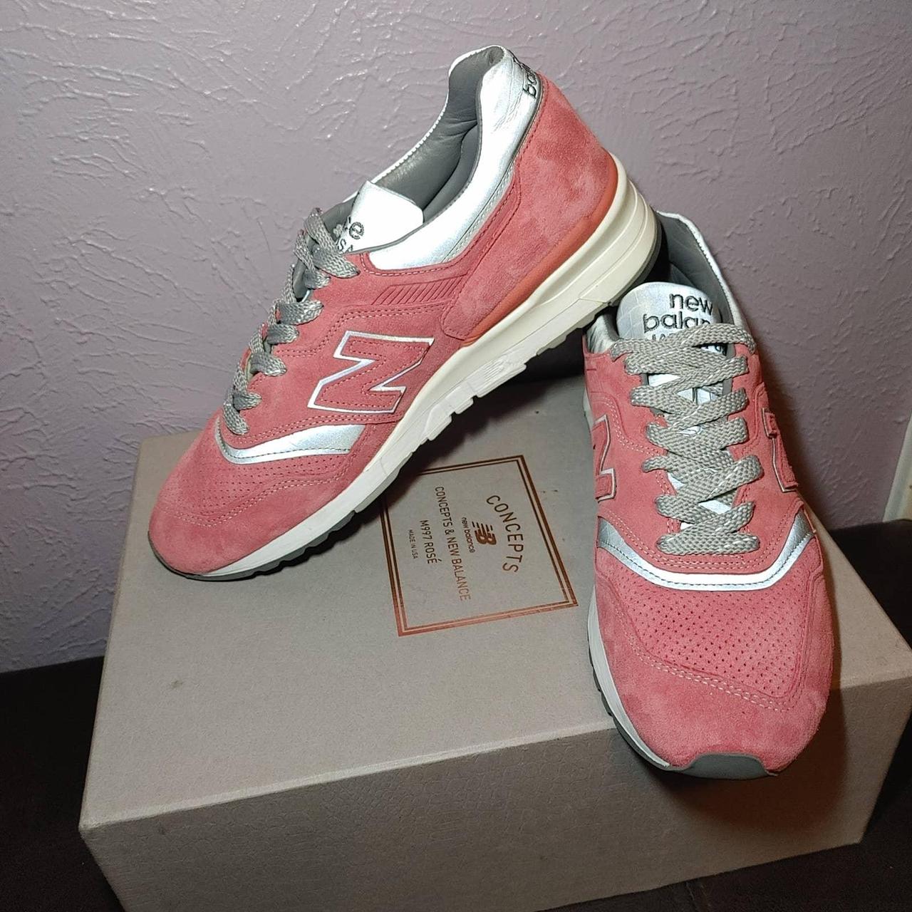 New Balance Men's Pink and Silver Trainers | Depop