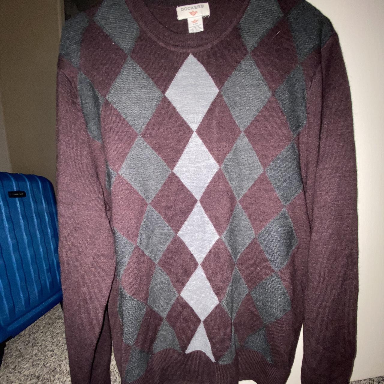 dark academia argyle style sweater size l it’s so... - Depop