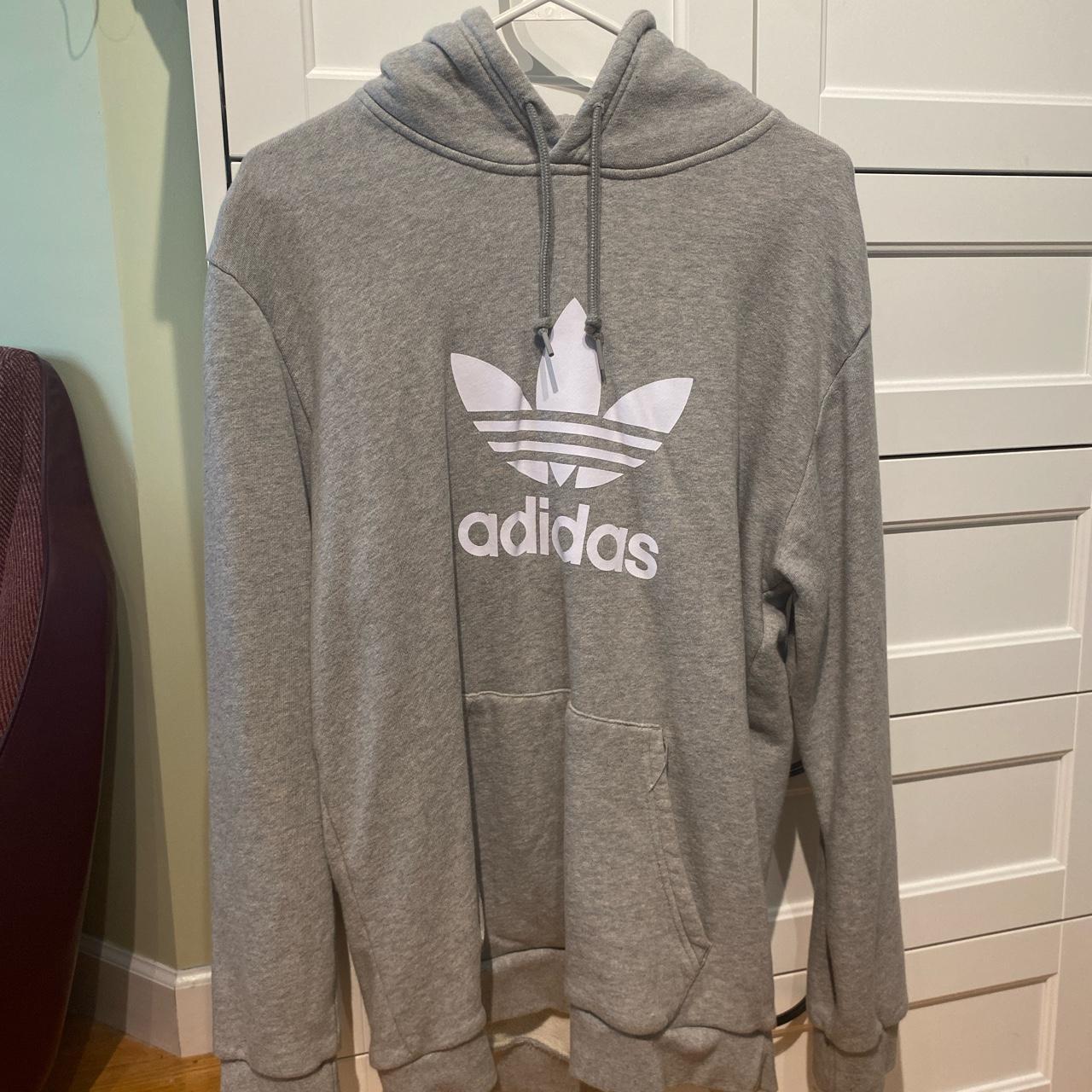 Adidas gray trefoil hoodie Size M NO FLAWS - Depop