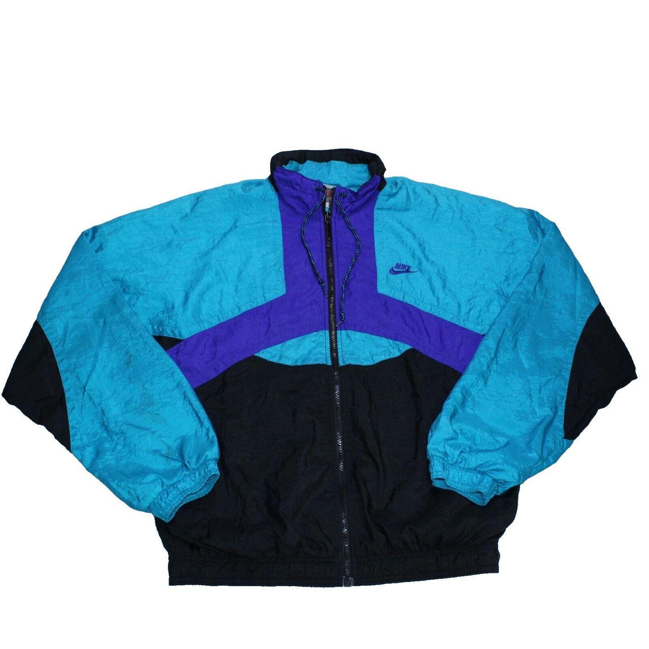 Vintage Nike Jacket Large Light Blue Colourblock Zip... Depop