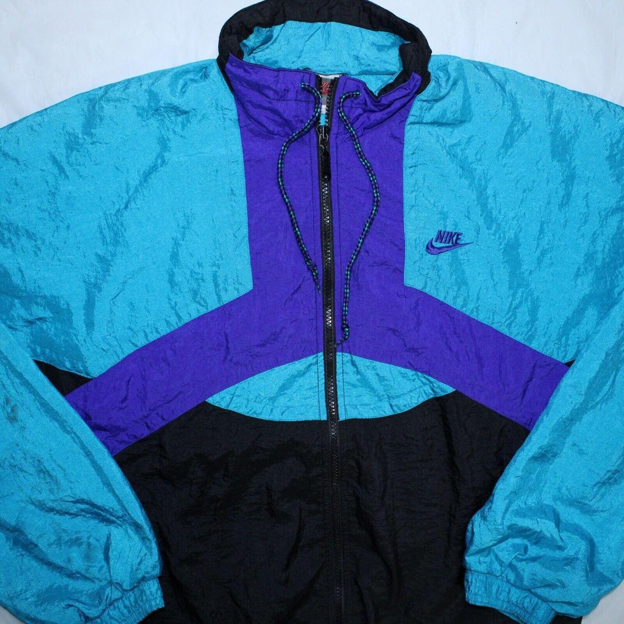 Vintage Nike Jacket Large Light Blue Colourblock Zip... Depop