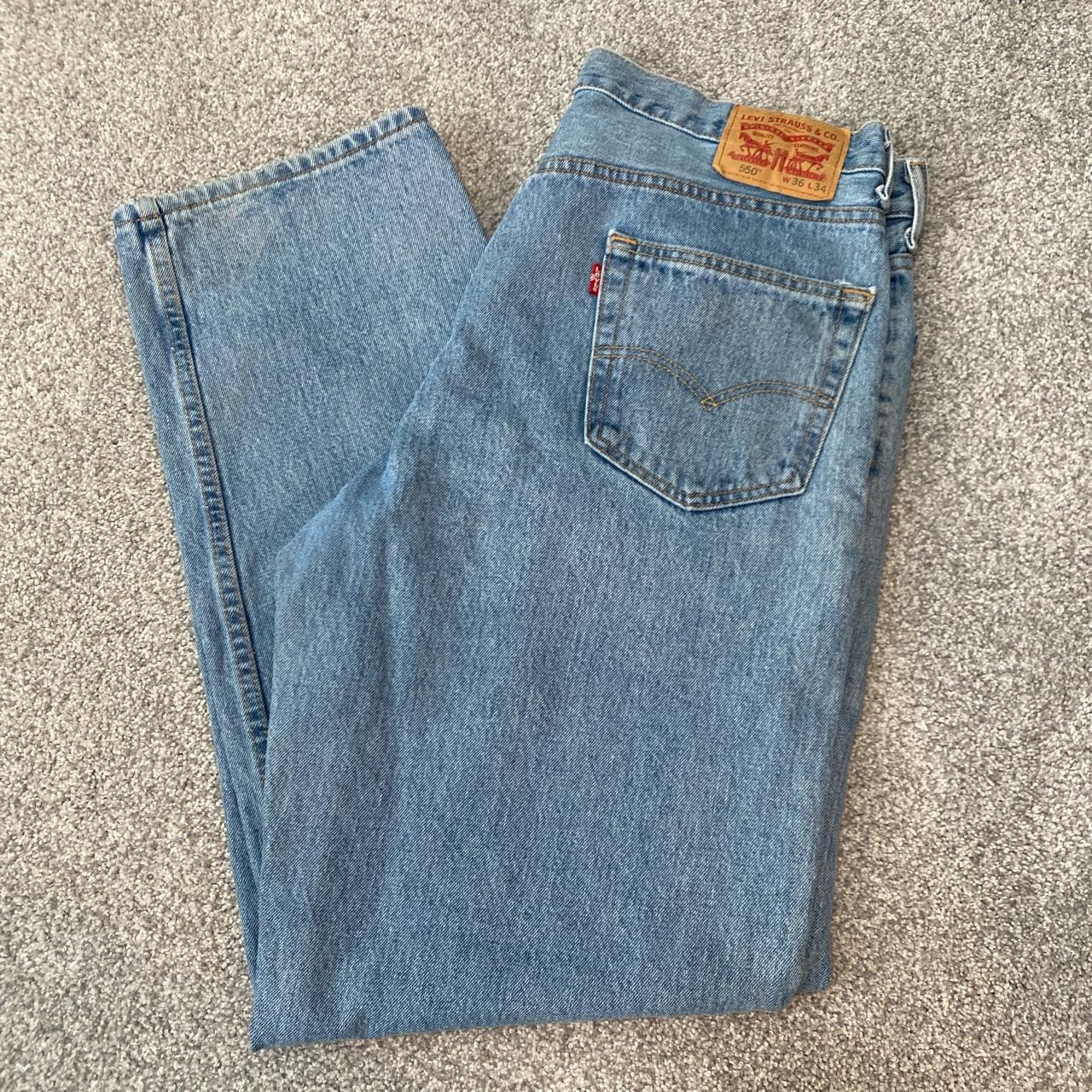 light blue levi jeans size 36x34 fade and... - Depop