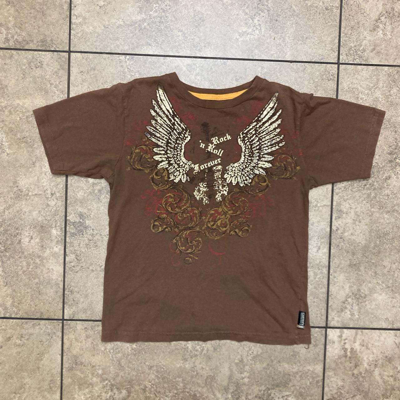 kids brown affliction style shirt size : prob fits a... - Depop