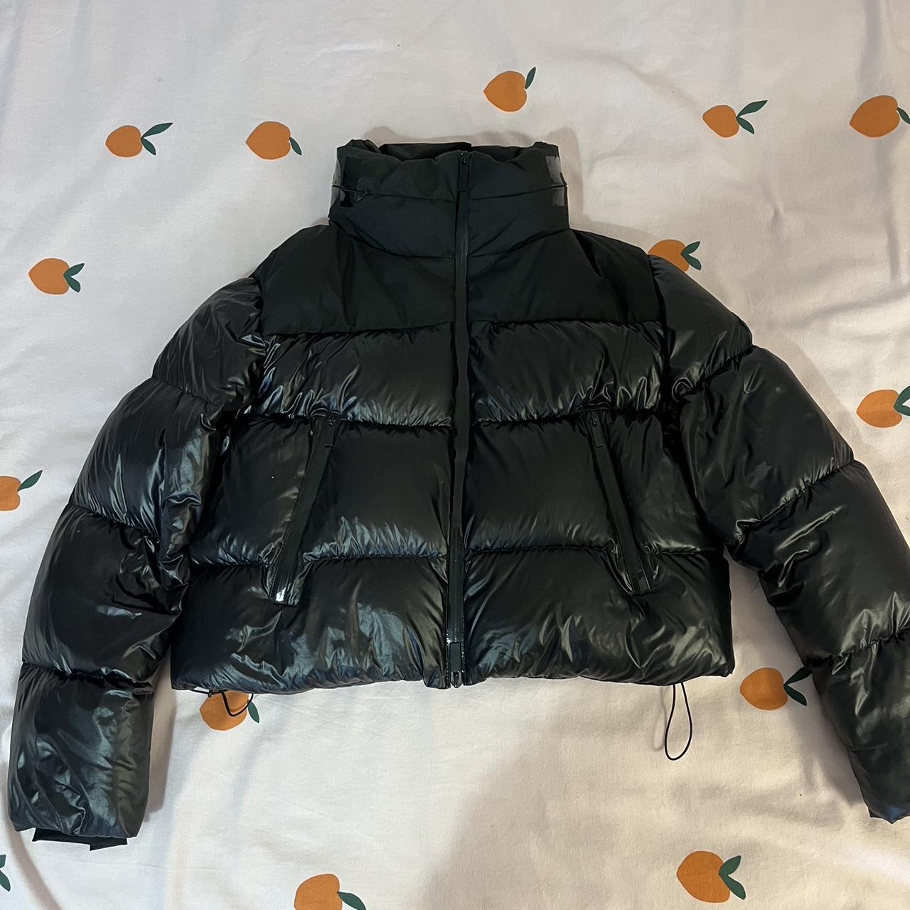 Moncler black cropped puffer coat jacket Size 0 fits... - Depop