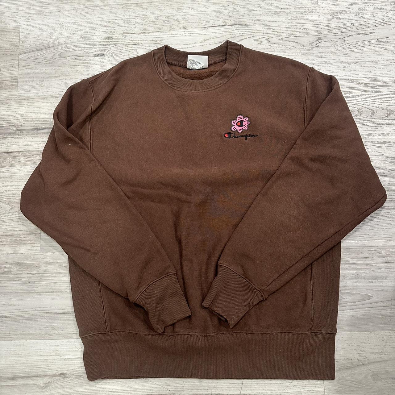 Champion brown crewneck sweatshirt with embroidered. Depop