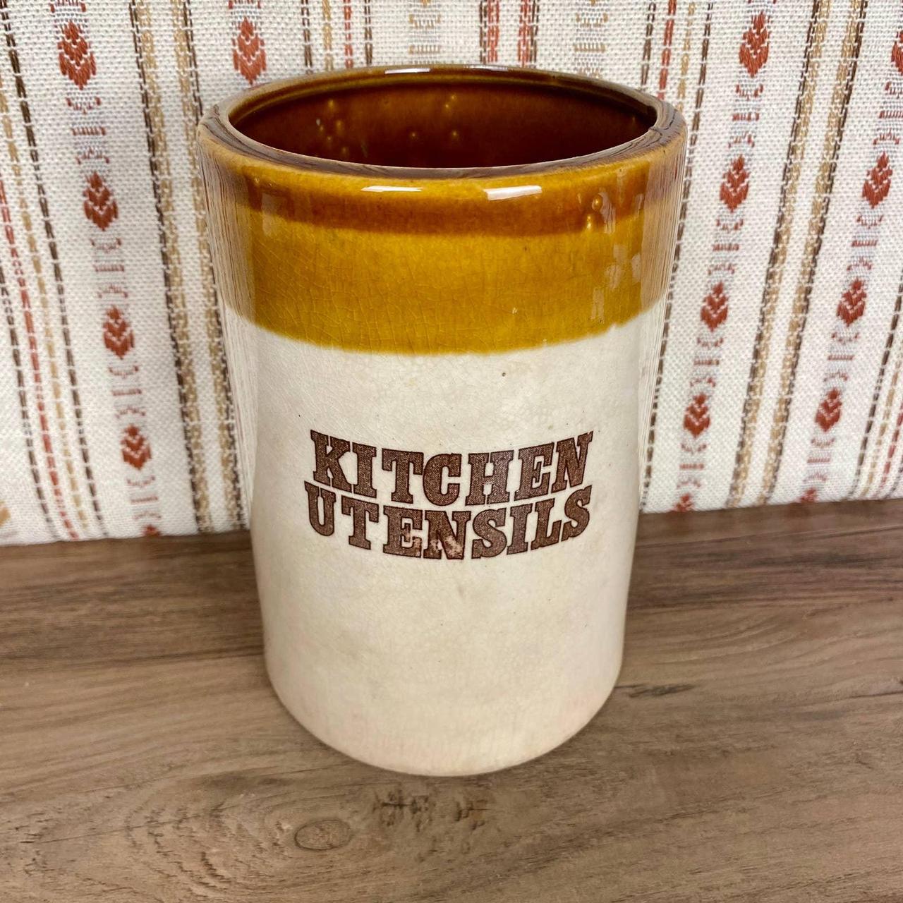 Vintage Home Utensil Holder, Ceramic, Cream