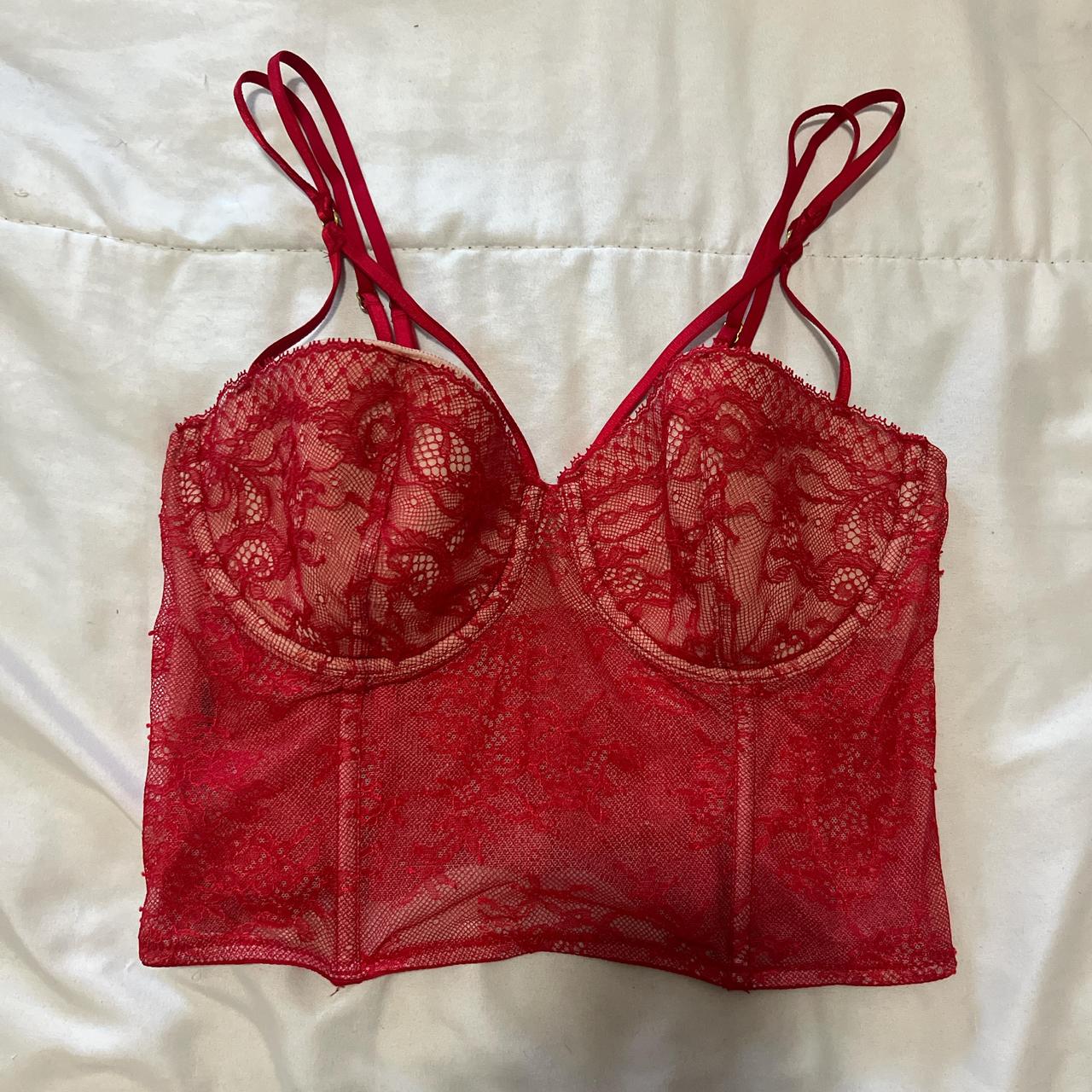 Victoria’s Secret red lace corset top. Tag was cut... - Depop