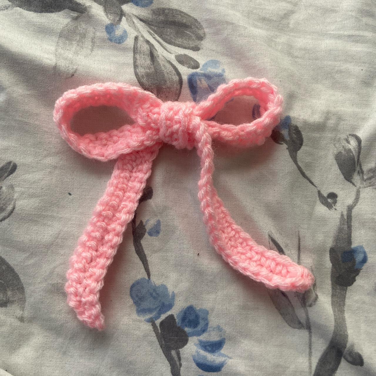home made crochet pink hair bow about 6 inches long Depop