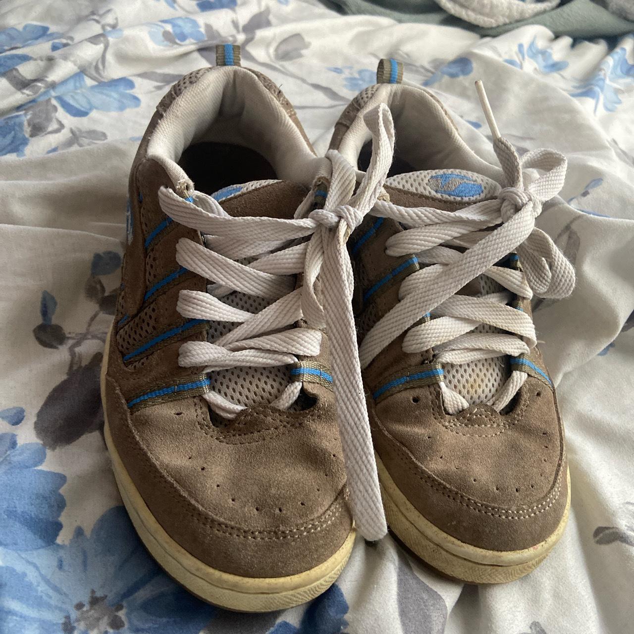 vintage vans low top grey and blue shoes, size 7,... - Depop