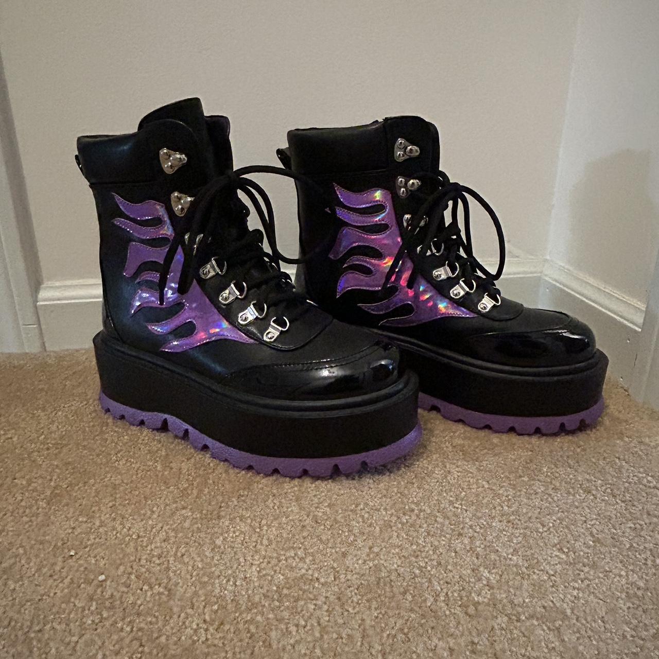 KOI Footwear HELIOS PURPLE HOLOGRAM FLAME BOOTS. US... Depop