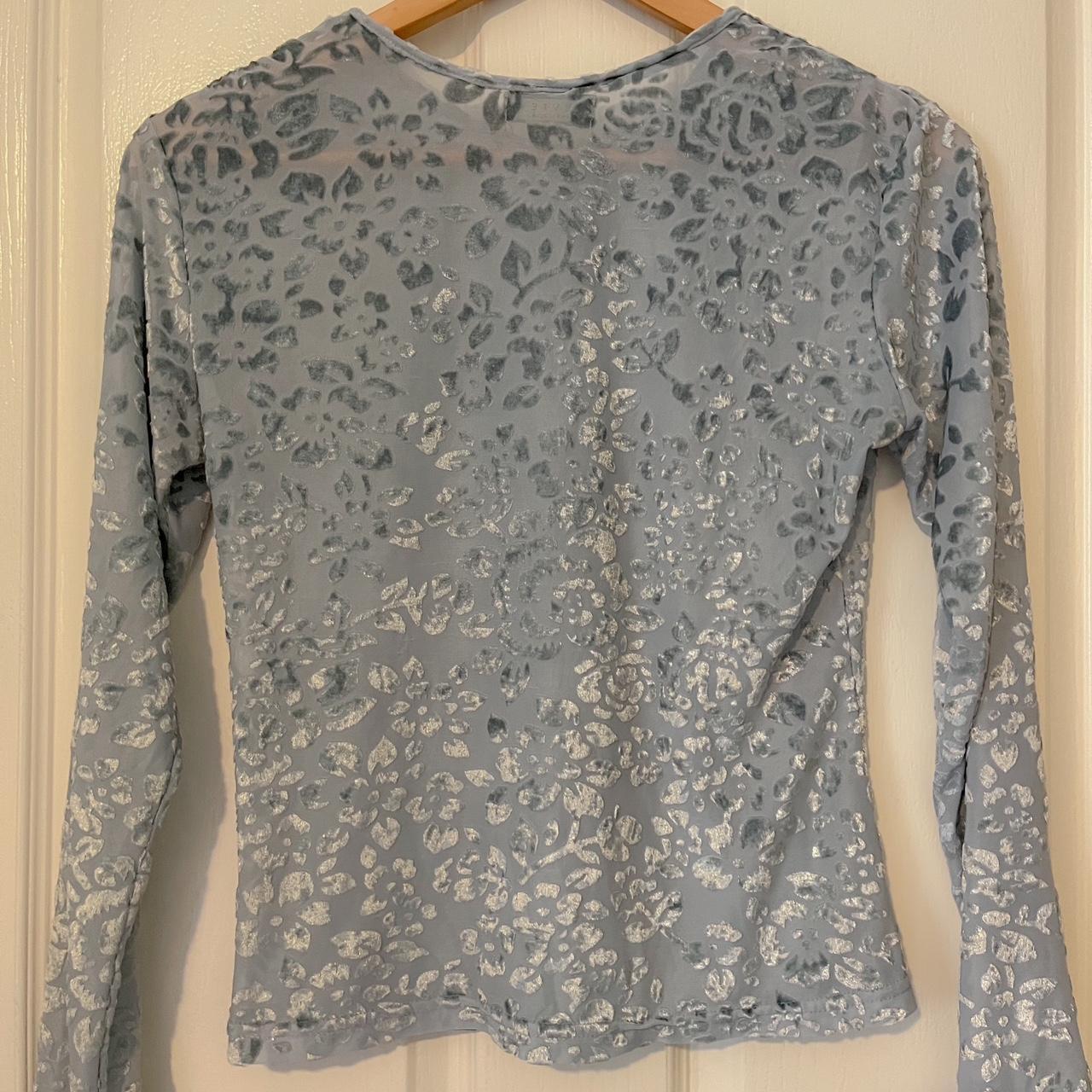 Vintage ‘Review’ light blue long sleeve blouse with... - Depop