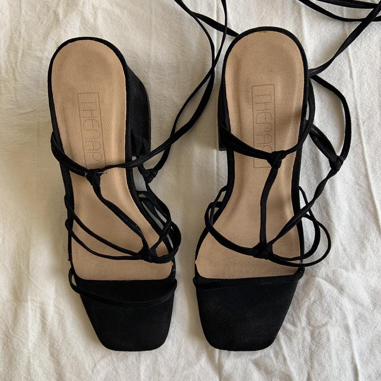 tie up block heels black
