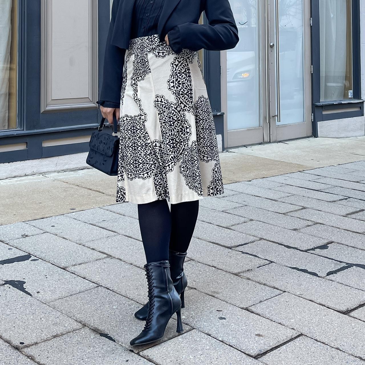 Black and cream top knee length skirt