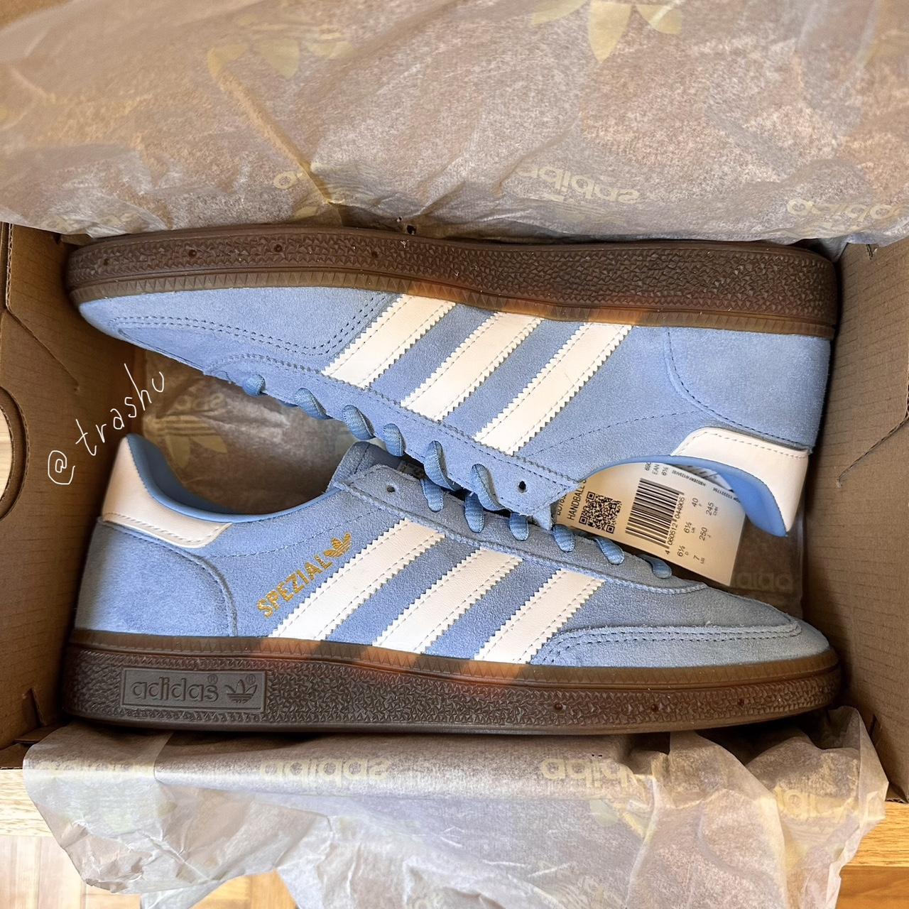 ADIDAS Handball Spezial in Light Blue, White and... - Depop