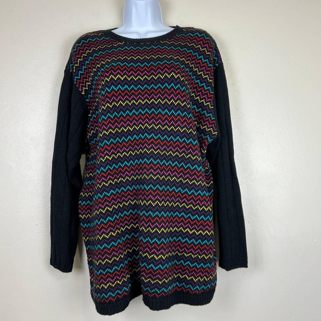 Vintage 90s Villager Black Colorful Stripe Oversized... - Depop