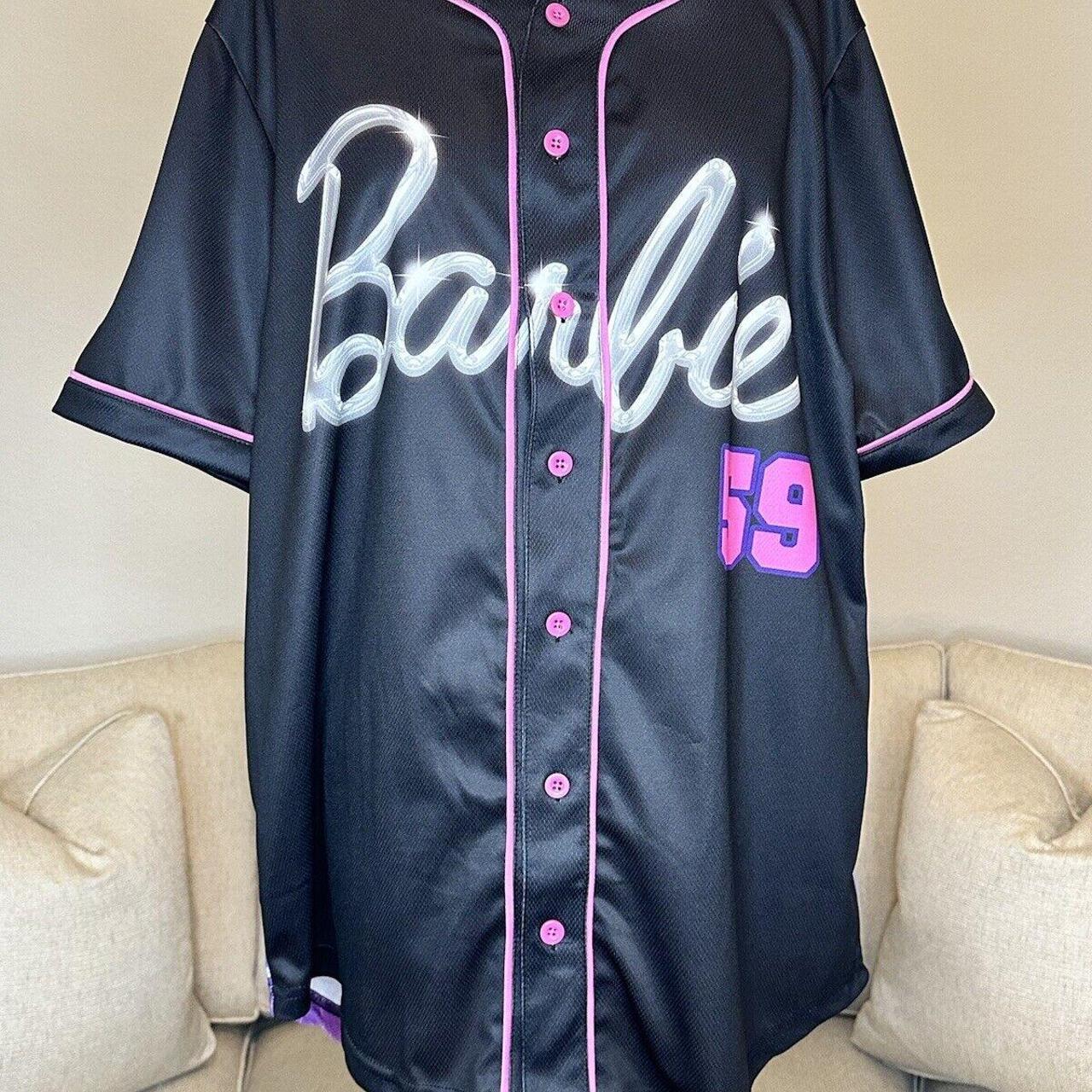 BARBIE Rise and Shine Baseball Jersey Button Depop