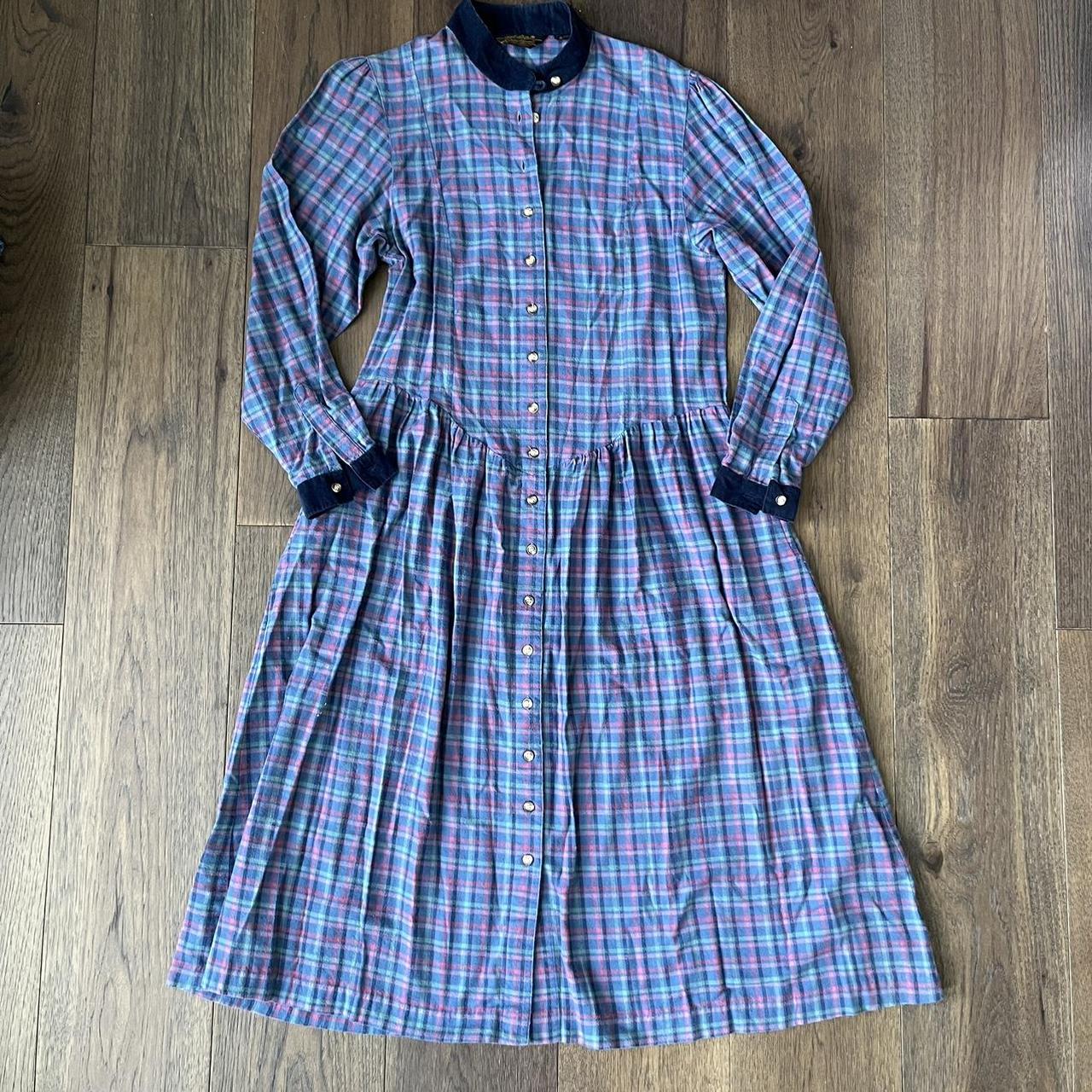 Vintsge 90s Eddie Bauer Blue pink Dress Plaid