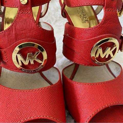 Michael Kors Red Leather Platform Sandals with Gold Depop