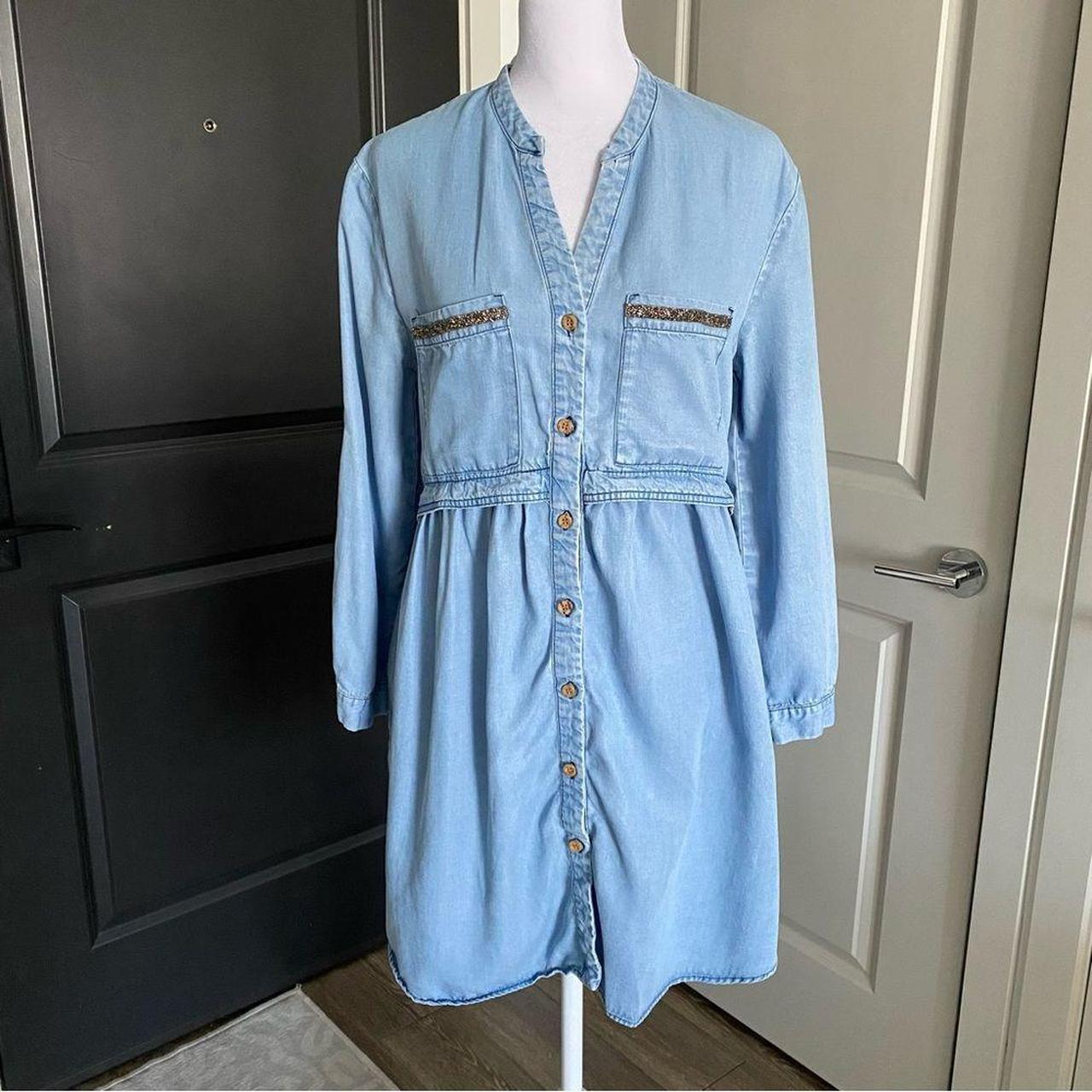 Zara Denim Long Sleeve Button Down Dress with