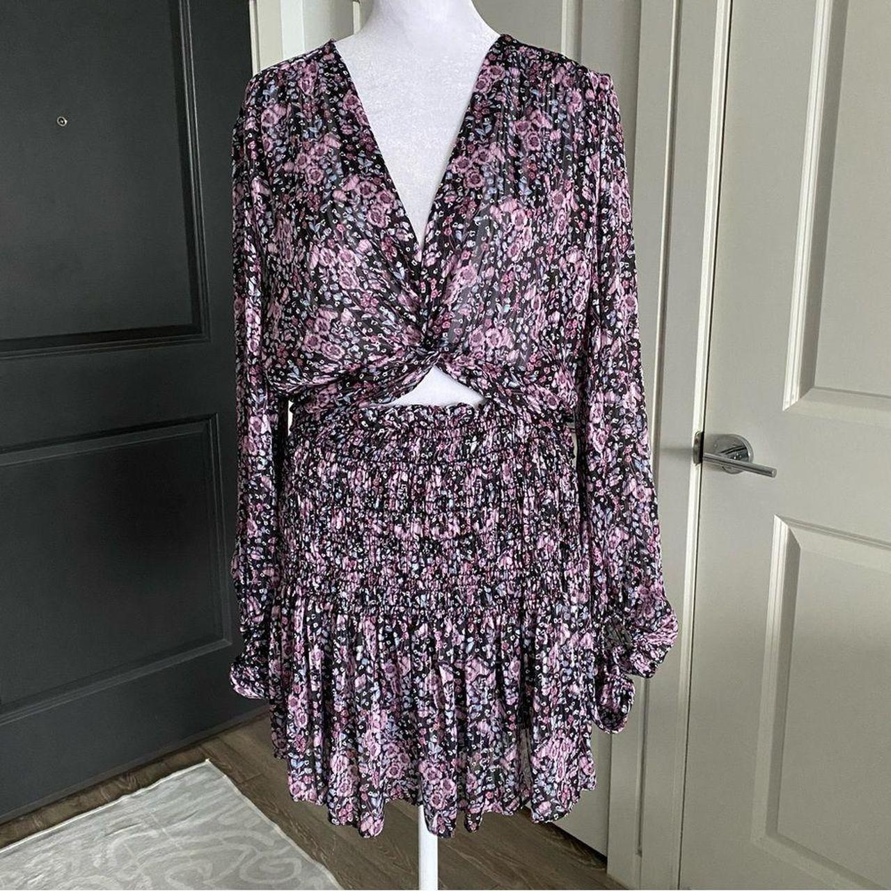 Zara Coord Matching Set Purple and Black Floral Long - Depop