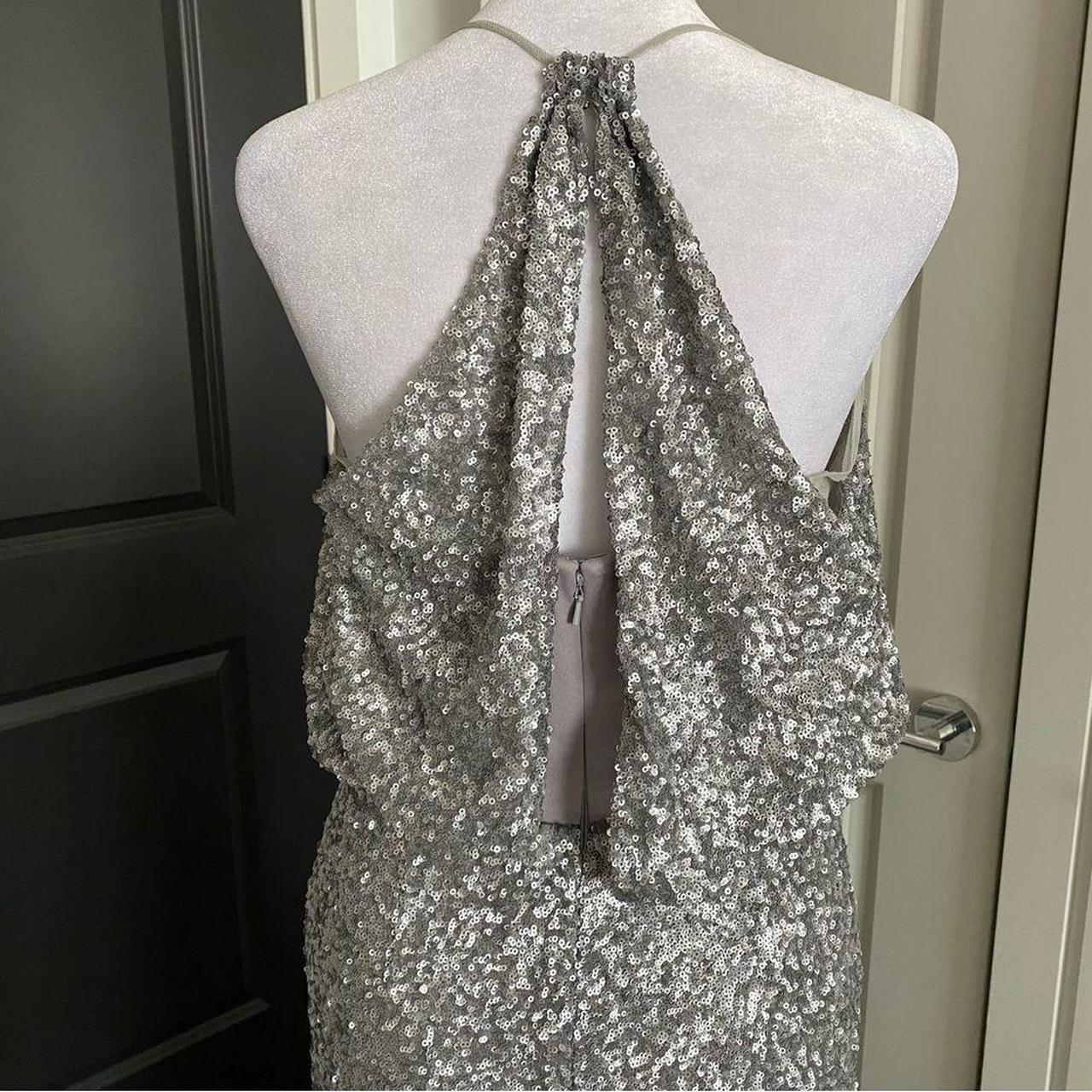 Badgley Mischka Collection Silver Sequins Halter... - Depop