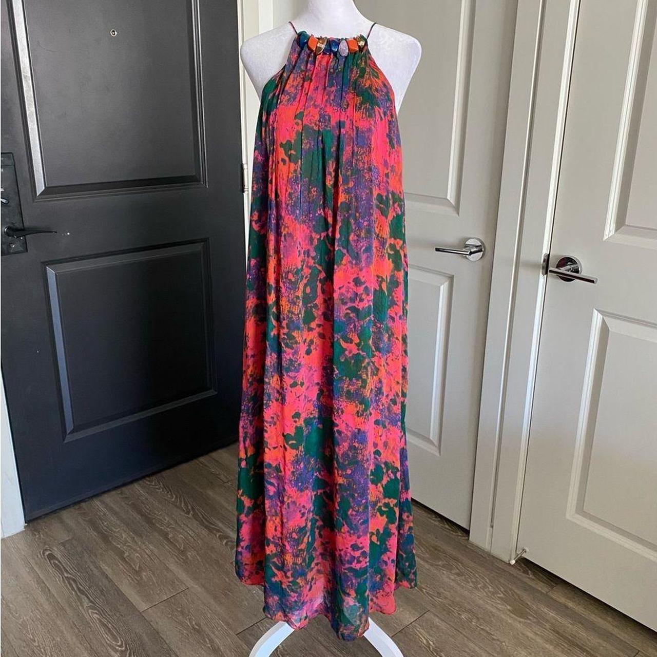 Zara Multicolored Watercolor Print Chiffon Maxi... - Depop