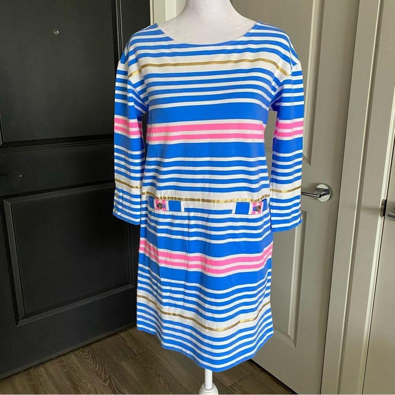 Lilly Pulitzer Lena Tiki Stripe Blue Pink and White