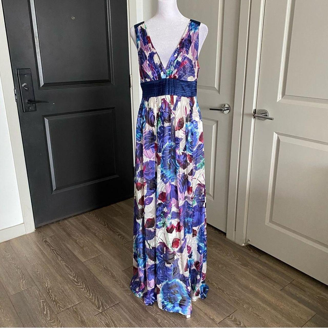 BCBGMaxAzria Gwendolyn Blue Floral Silk Formal Maxi Depop