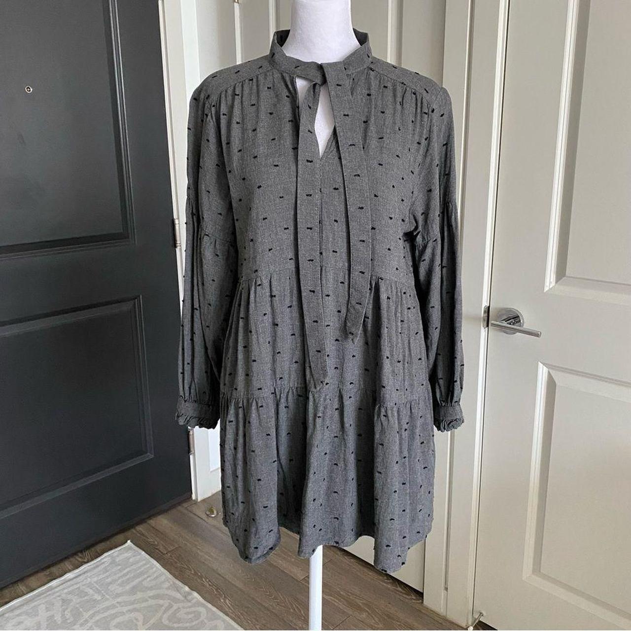 Zara Gray Tie Collar A-Line Long Sleeve Shirt