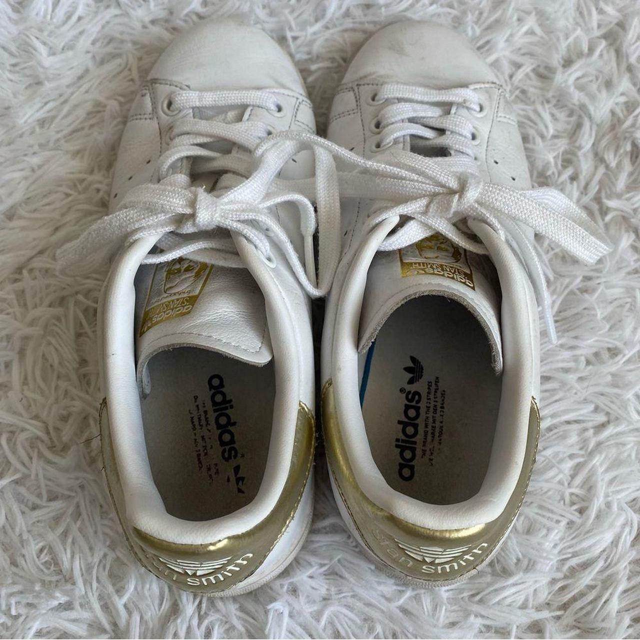 Adidas Stan Smith White Leather Sneakers with Gold. Depop