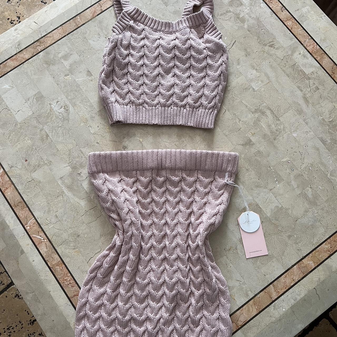 PINK KNIT SET skirt never worn stretches around Depop