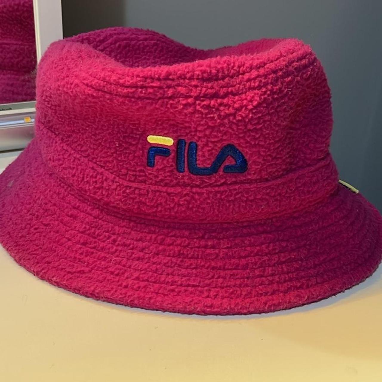 Pink fila bucket hat Depop