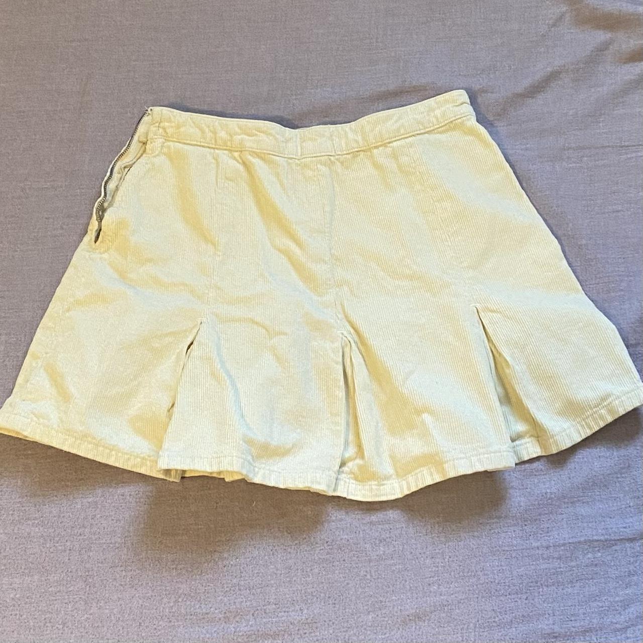 Corduroy Pleated Mini-Skirt tag size M, side... - Depop