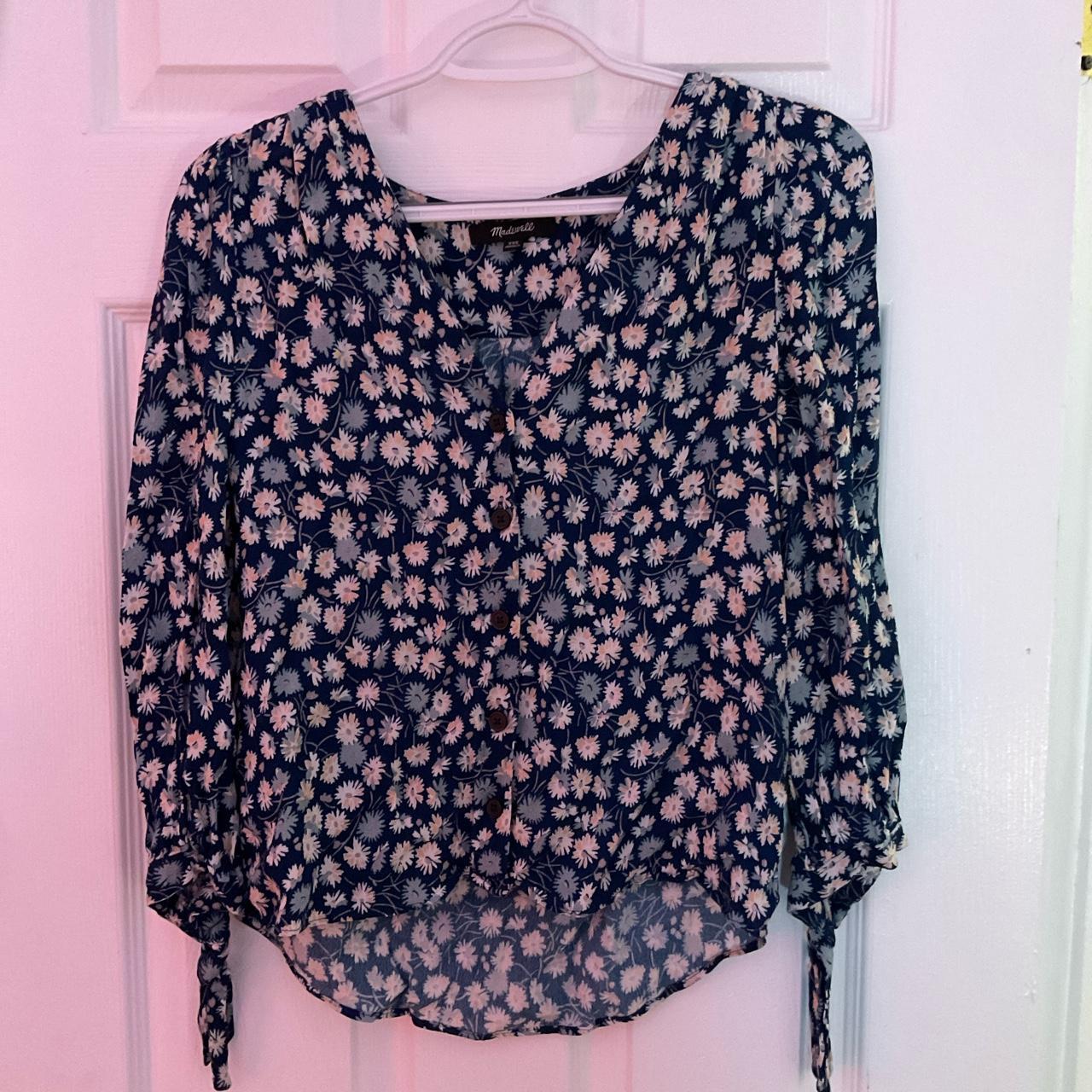 Madewell Women's Blue and Navy Blouse | Depop