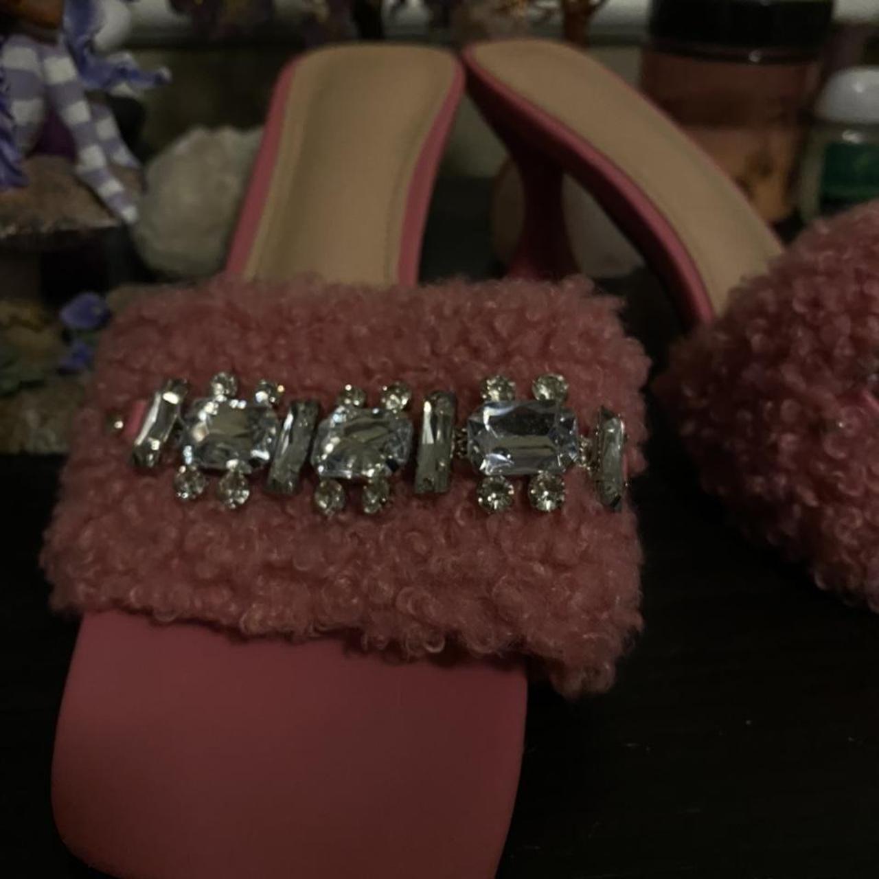 pink fuzzy chunky heels