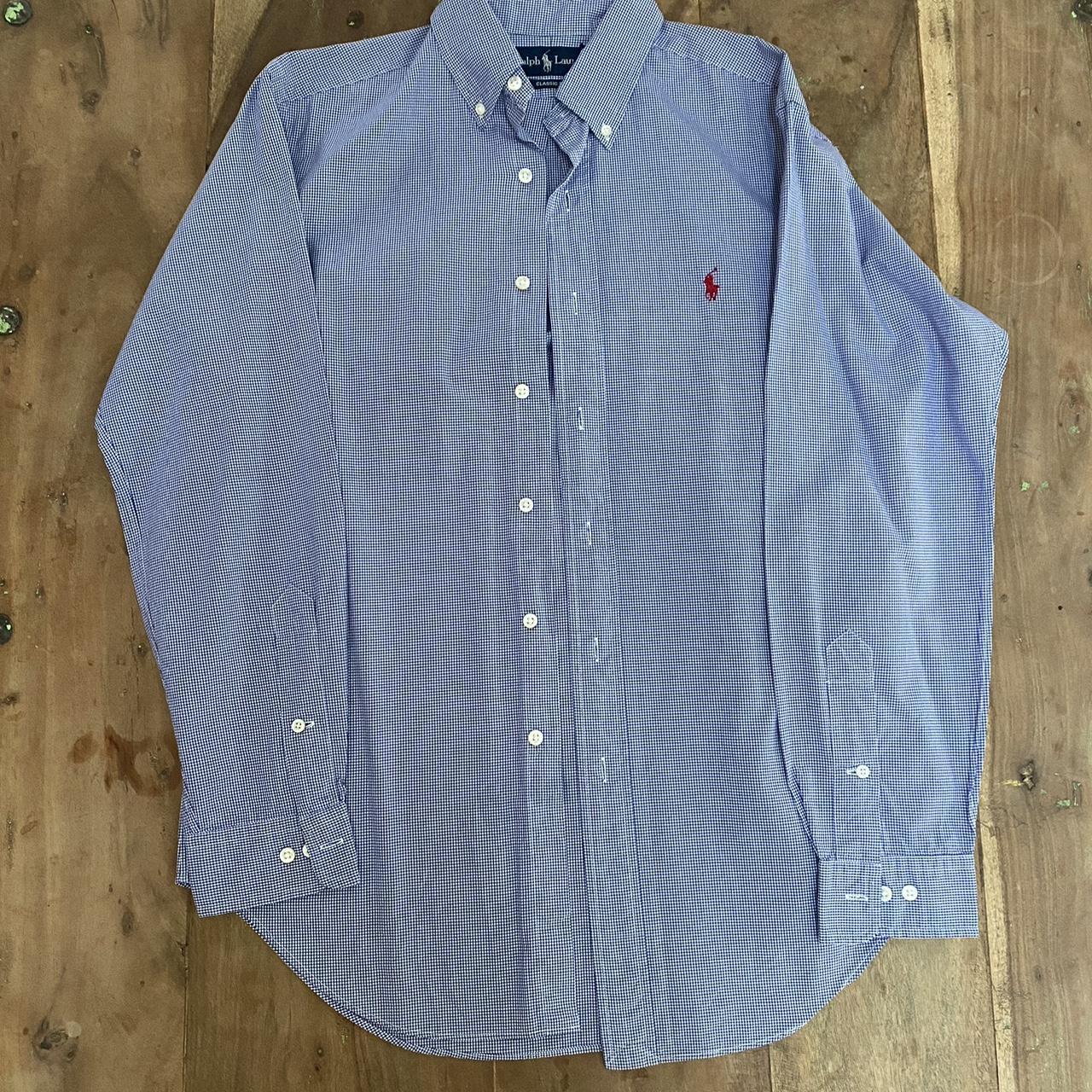 Ralph Lauren Chequered Shirt Colour - White/Blue... - Depop