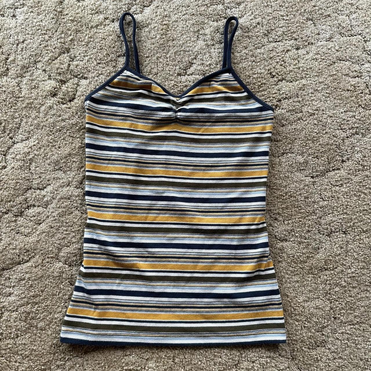 blue and yellow striped tank top, in great condition... - Depop