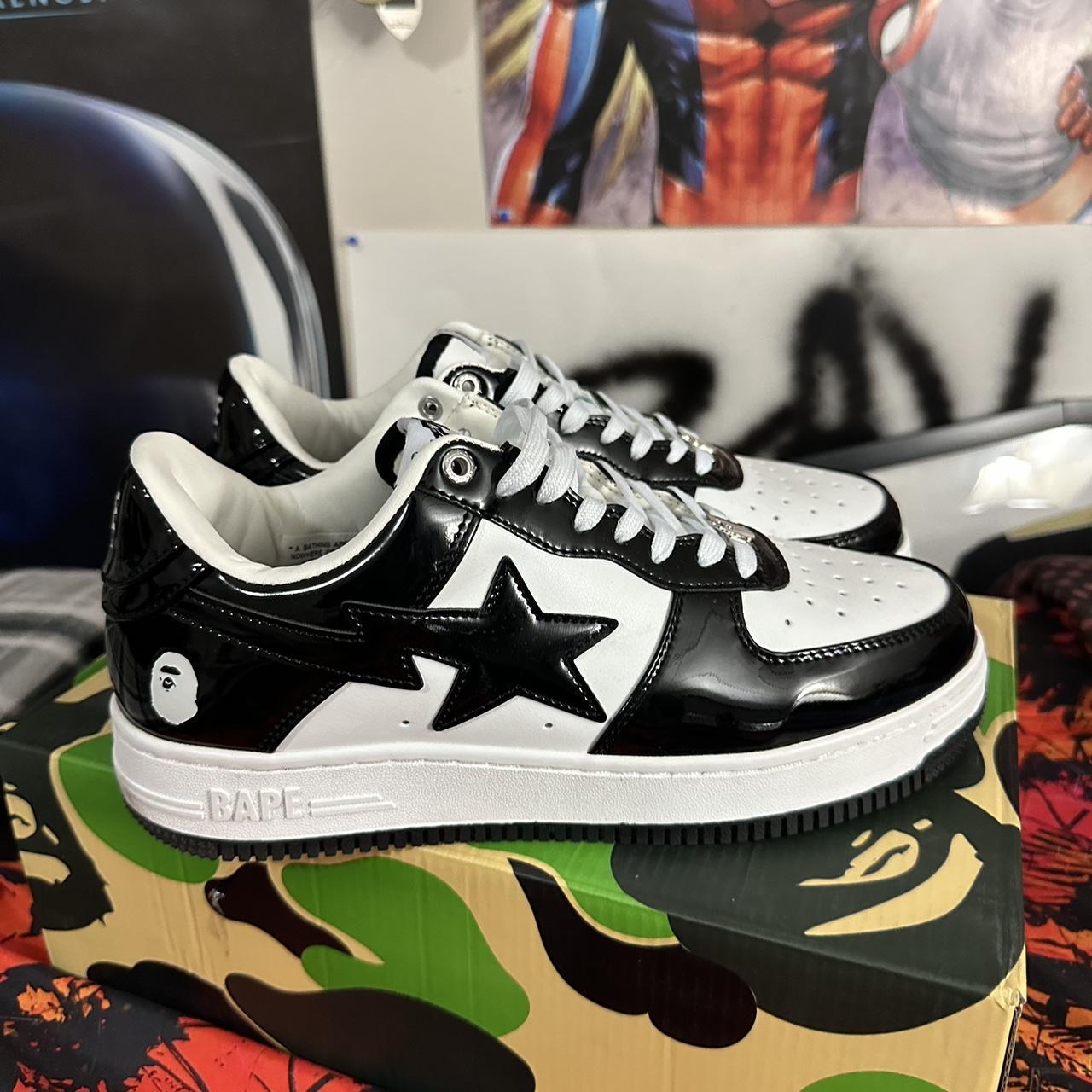 BAPE Men's Black and White Trainers | Depop