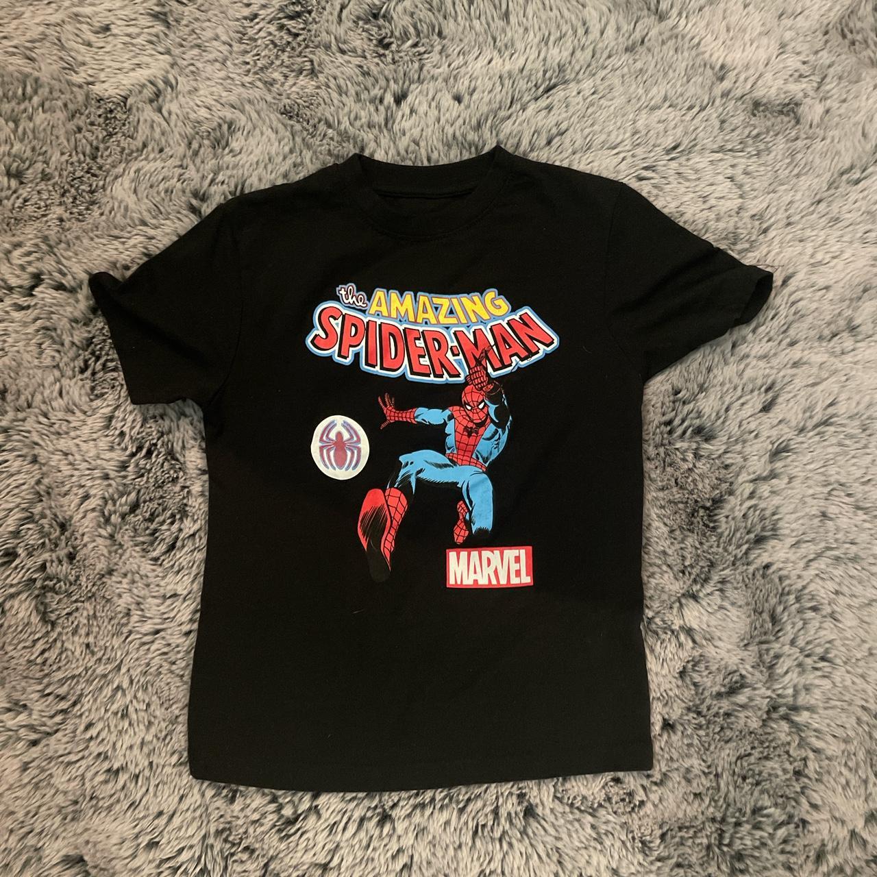 black vintage spiderman crop top tee (never... - Depop