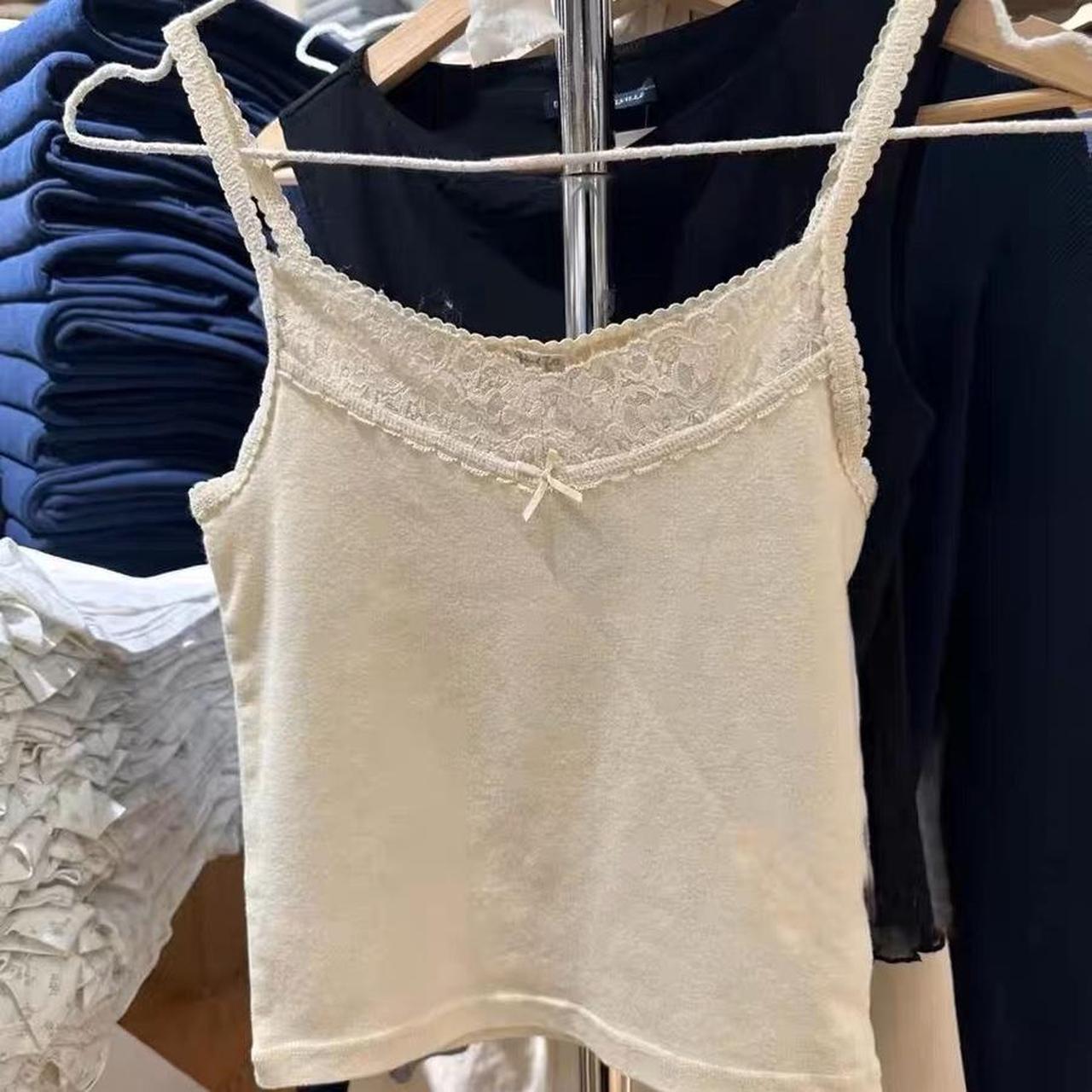 brandy melville aden basic cream lace tank top ♡... Depop