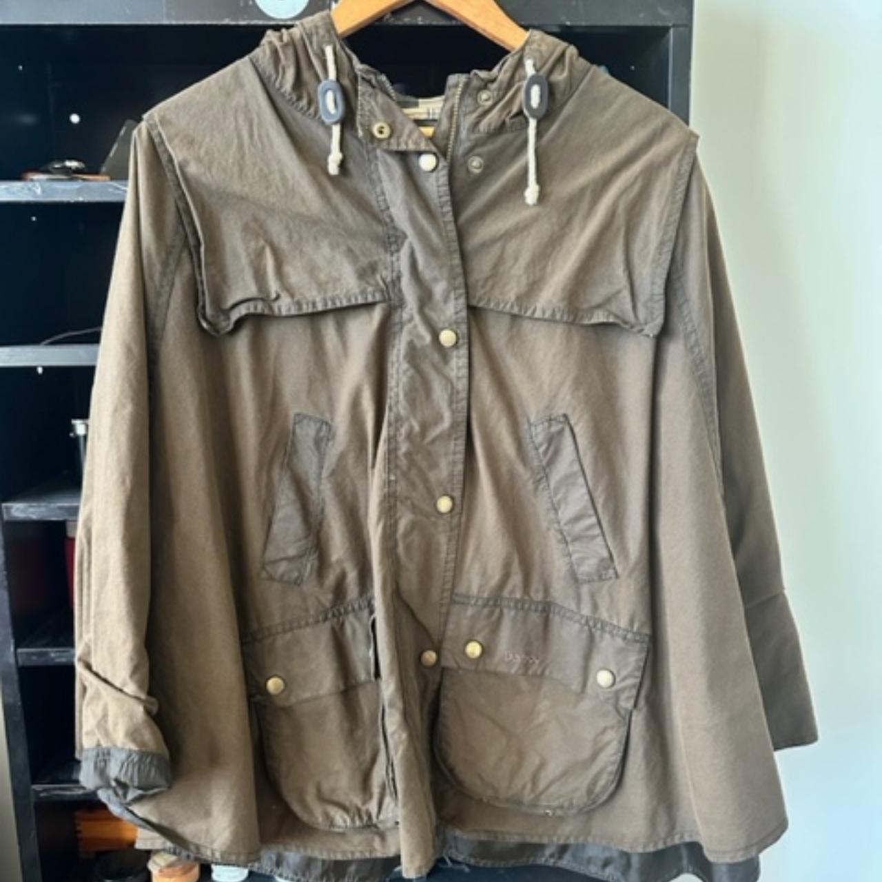 vintage barbour cape in olive waxed cotton with... - Depop