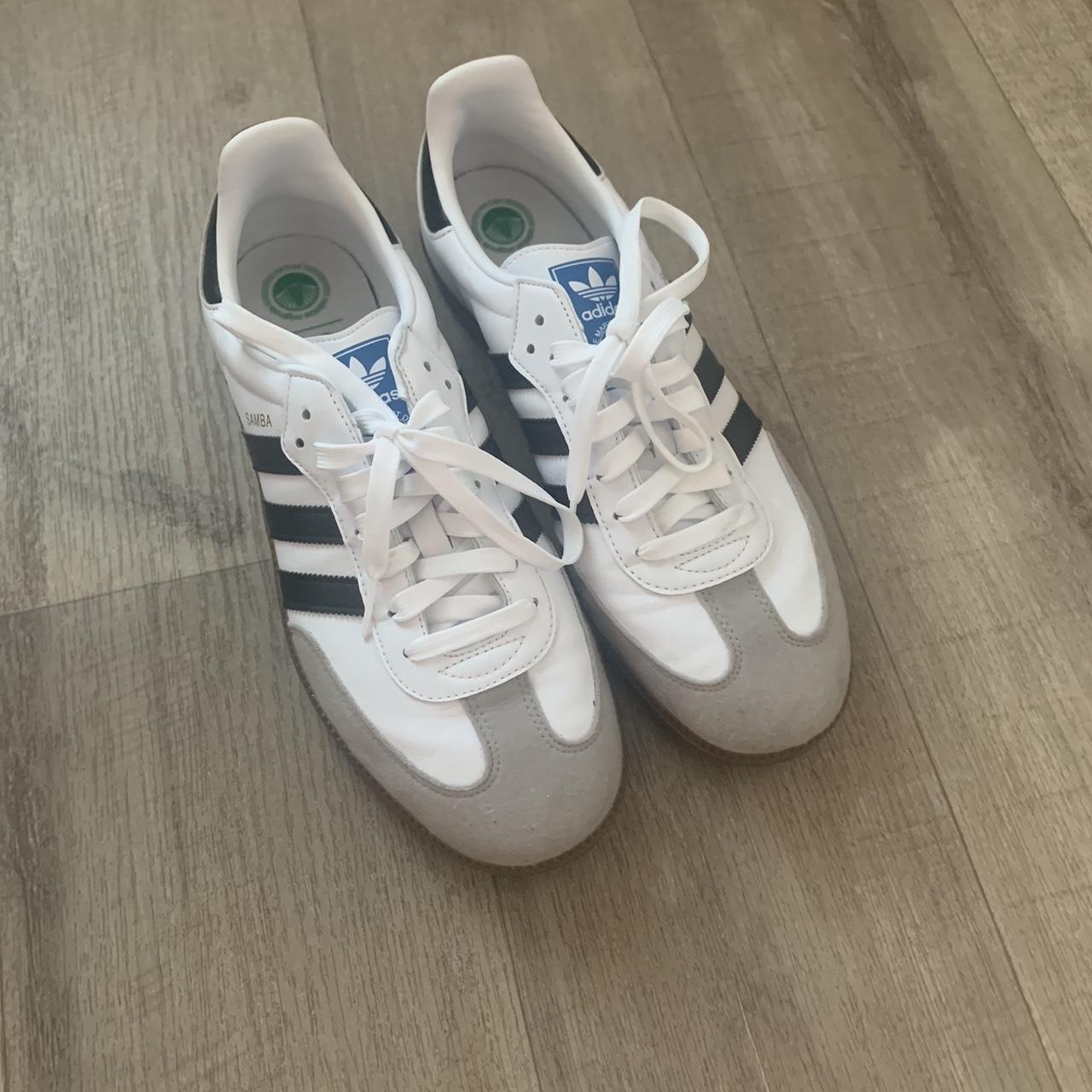 ADIDAS WHITE SAMBA size: 9 1/2 these are a NEED in... - Depop