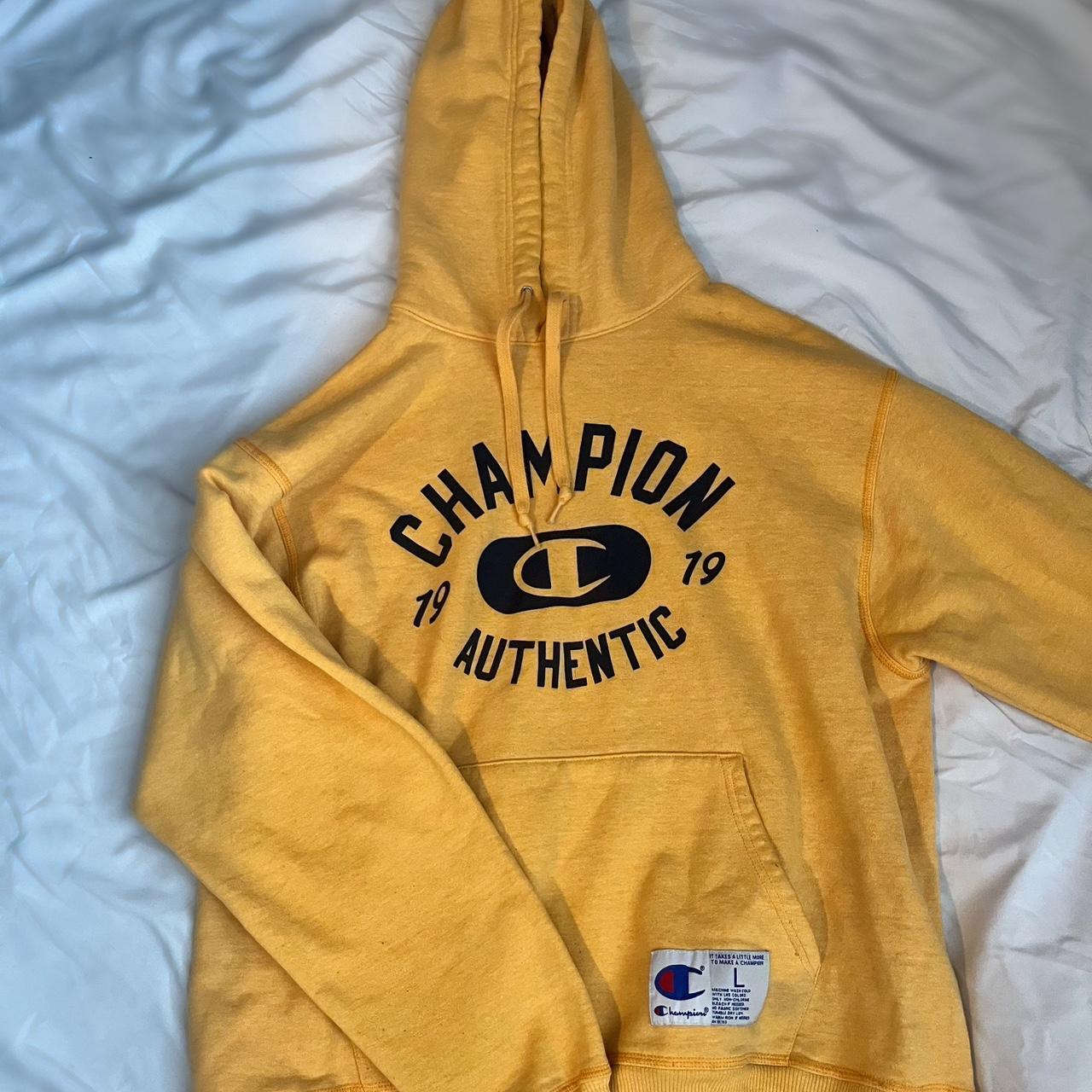 early 2000s Yellow Champion hoodie streetwear. Depop