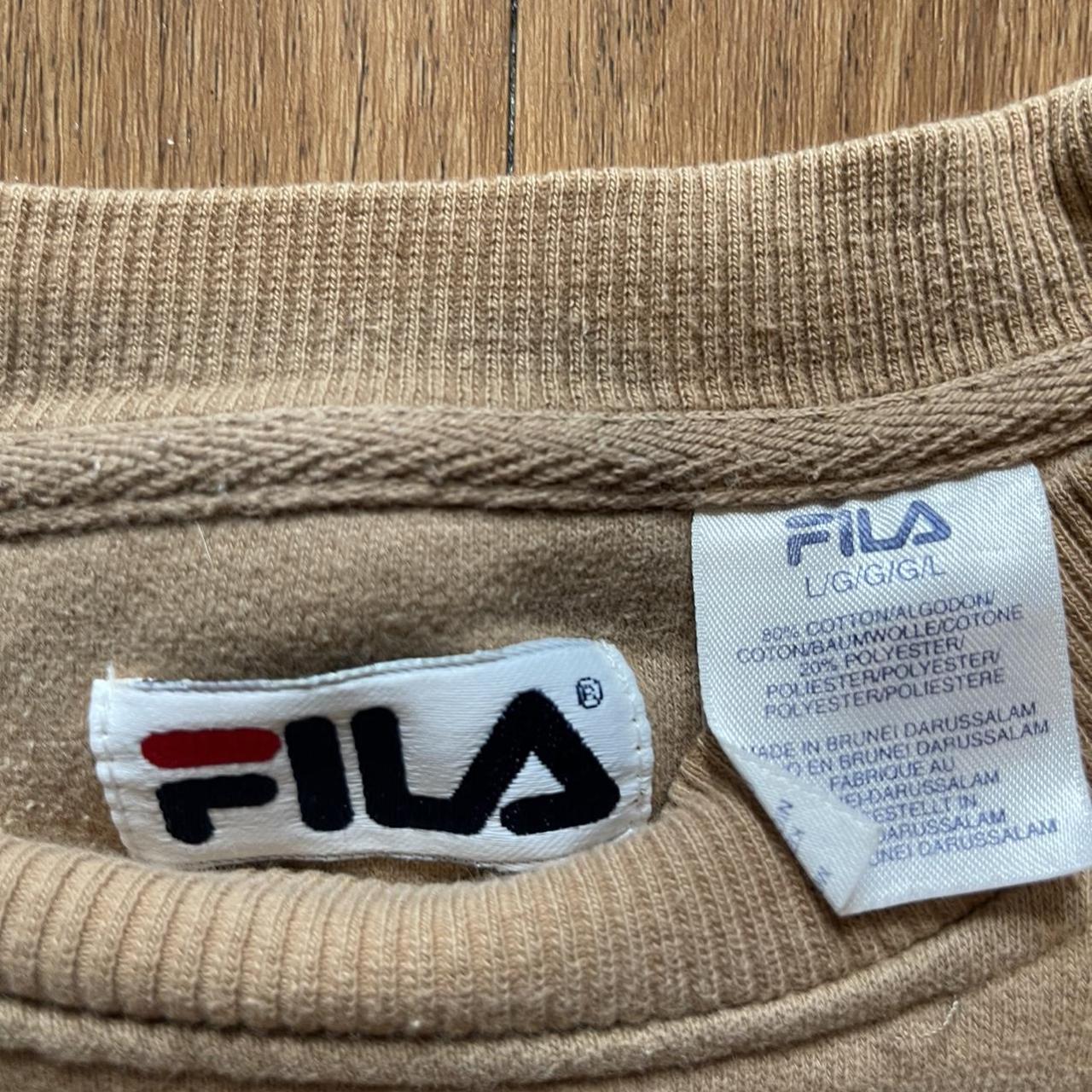 Vintage Fila Stitched Logo Sweater Mens Large Beige... - Depop