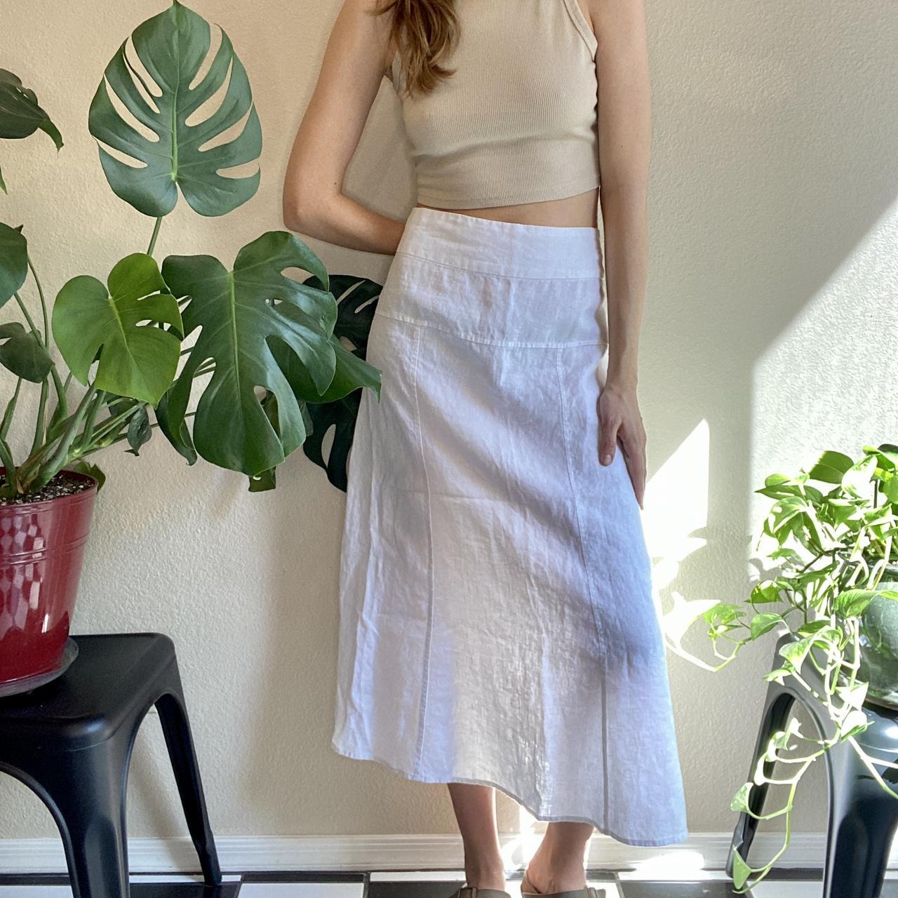 absolutely stunning white 100% linen skirt by For... - Depop