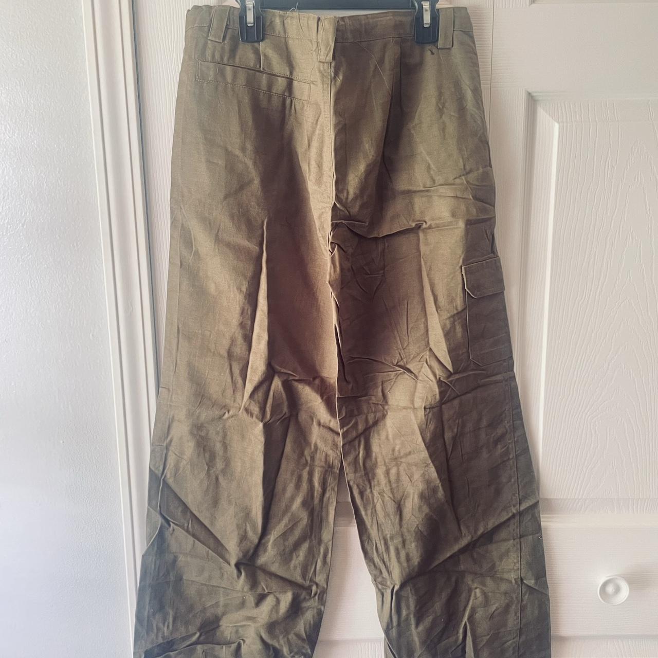 Army green parachute pants Ties on waistband and... - Depop