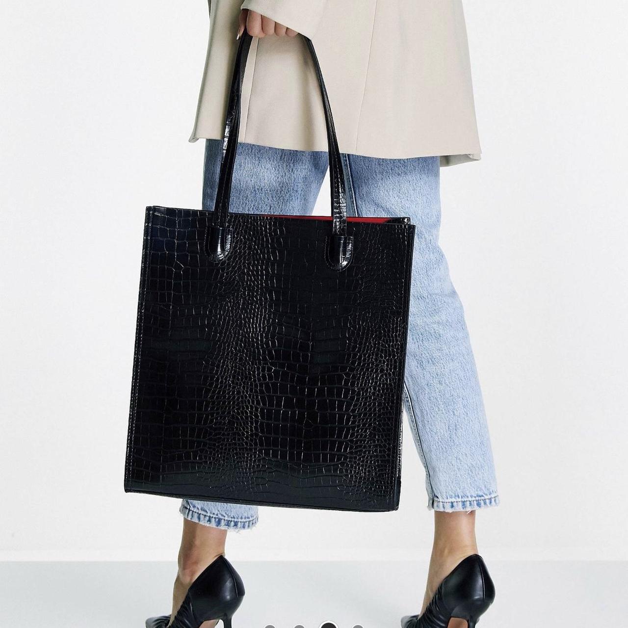 Asos Laptop Compartment Tote Bag in Black Croc Used... Depop