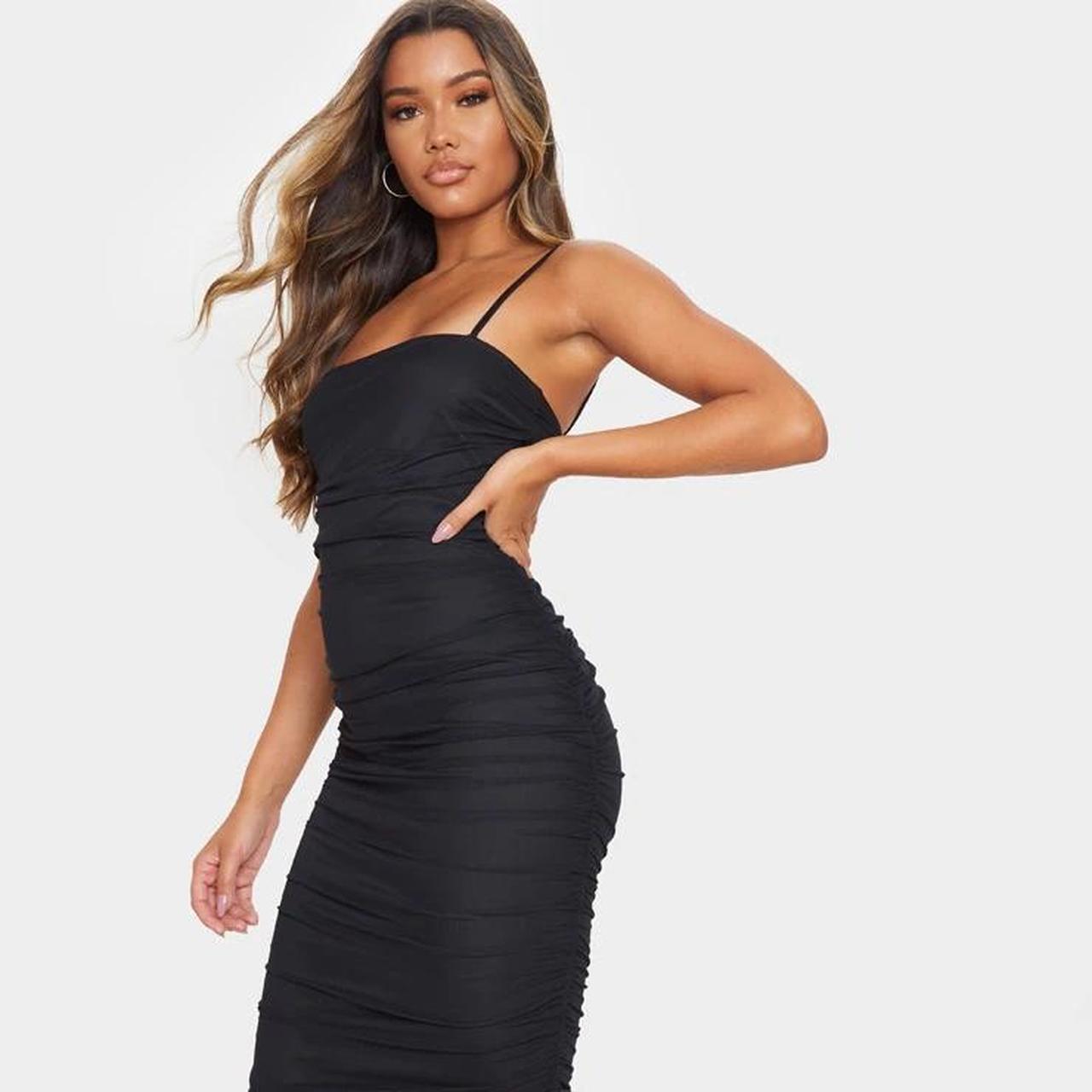 Black strappy mesh sale ruched midaxi dress