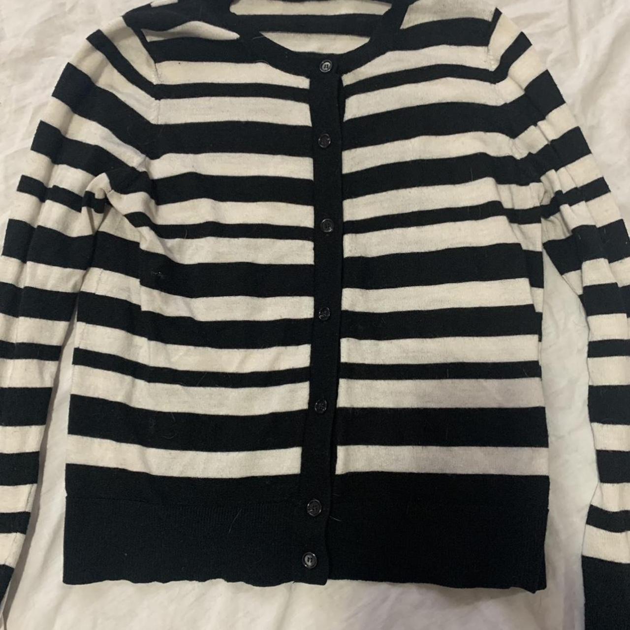 cute black and white striped button up sweater no... - Depop