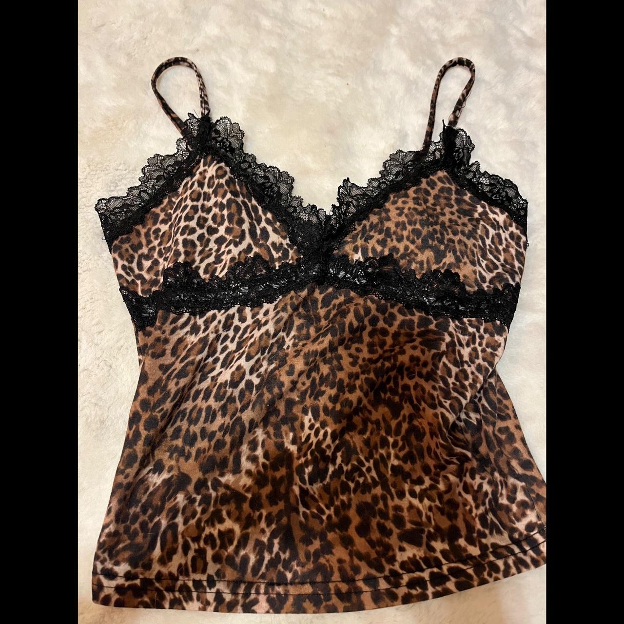 y2k cropped leopard print and lace cami! no tags so... - Depop